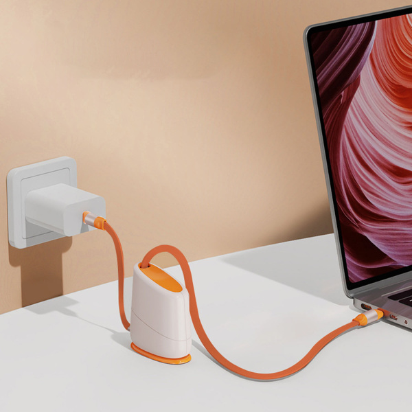 Кабель рулетка TypeC M - Lighting, 1.1м, 30W, настольный, на липучке