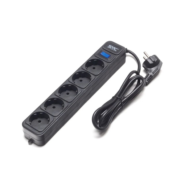 Сетевой фильтр SVC ZC5S-18M, 5 розеток,1.8м, Black