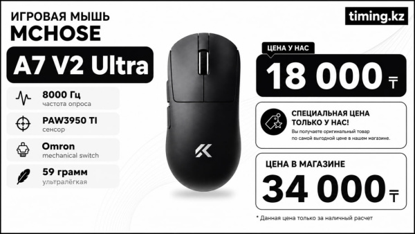 Игровая мышь MCHOSE A7 V2 Ultra (Б/У) - PAW3950/30000 DPI/8000Hz/2.4G/Bluetooth/USB-C